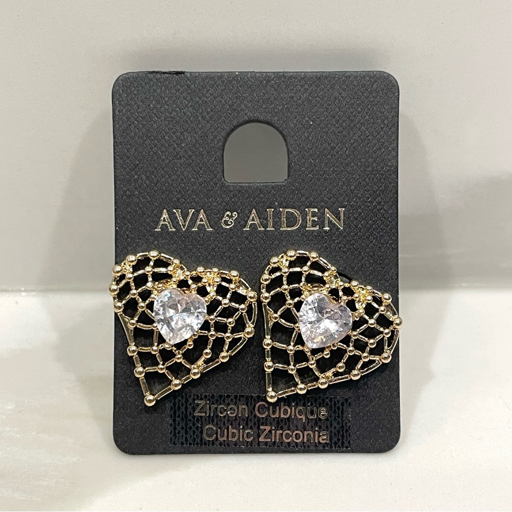 🟣2/$20 NEW Ava & Aiden Double Heart Cubic Zirconia Earrings